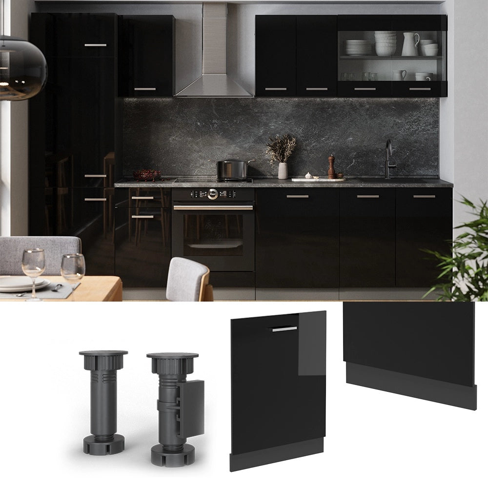 Pannello frontale della lavastoviglie R-Line Nero lucido/Antracite 60 cm senza piano di lavoro Vicco