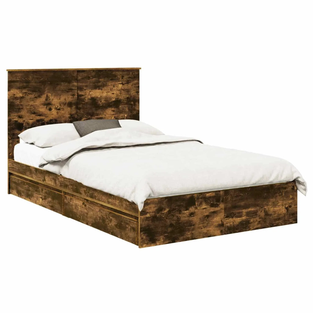 Letto con Contenitore con testiera Rovere fumé 135 x 190 cm