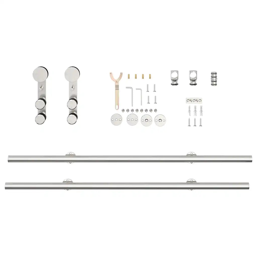 Kit Binari Porta Scorrevole 200 cm Acciaio Inossidabile Argento 4009694
