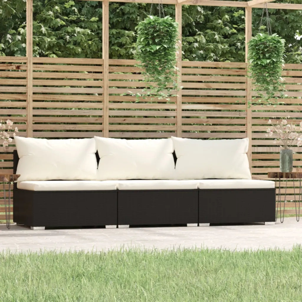 Divano a 3 Posti con Cuscini in Polyrattan Nero cod mxl 34886