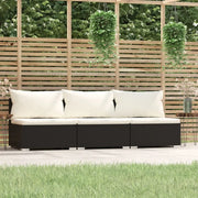 Divano a 3 Posti con Cuscini in Polyrattan Nero cod mxl 34886