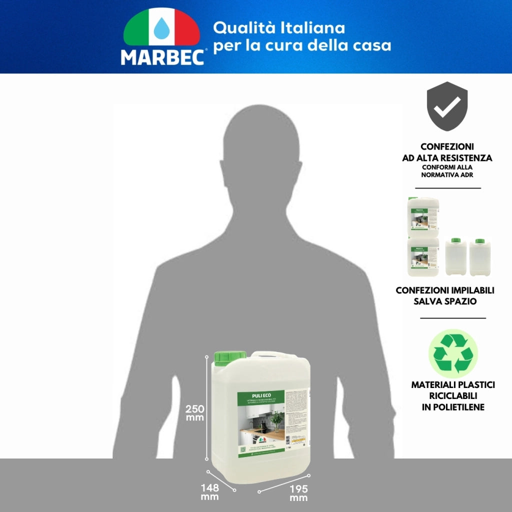 Detergente sgrassante multiuso, efficace su superfici delicate, pronto all'uso Marbec PULI ECO - 5LT