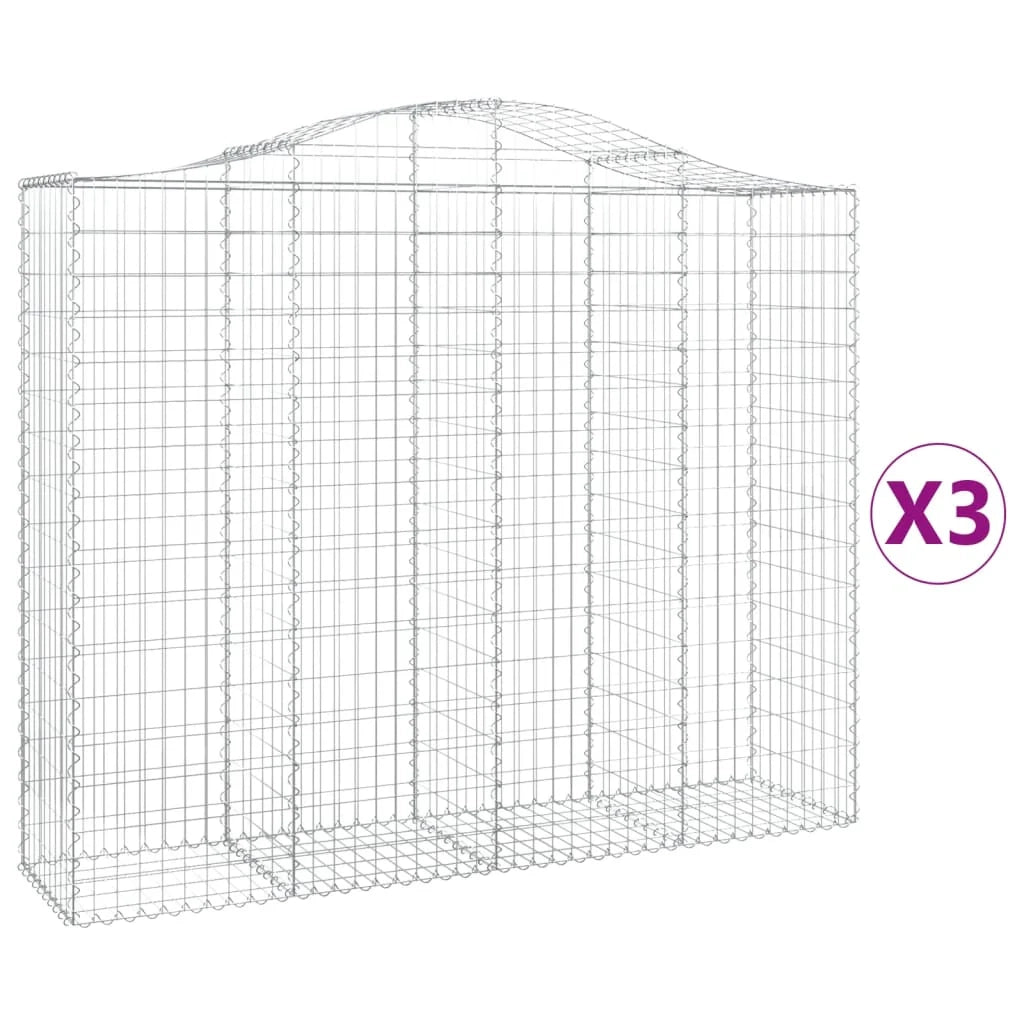 Cestini gabbioni recinzione a gabbia muro di contenimento ad arco 3 pezzi 200 x 50 x 160/180 cm ferro zincato argento 02_0040750