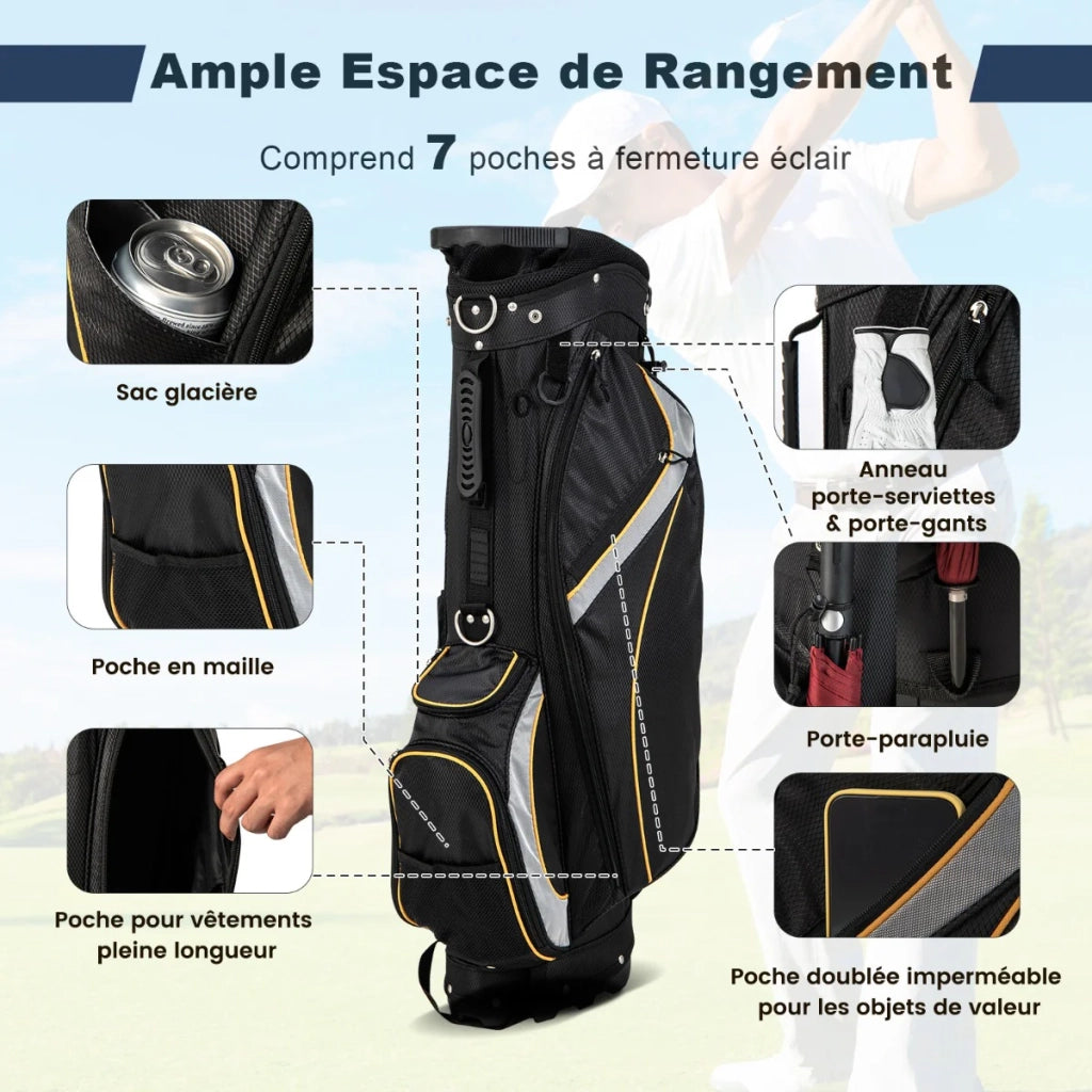 Sacca da golf indipendente 84 x 28 x 18 cm leggera con copertura antipioggia e scomparti organizzati poliestere nero 20_0013413