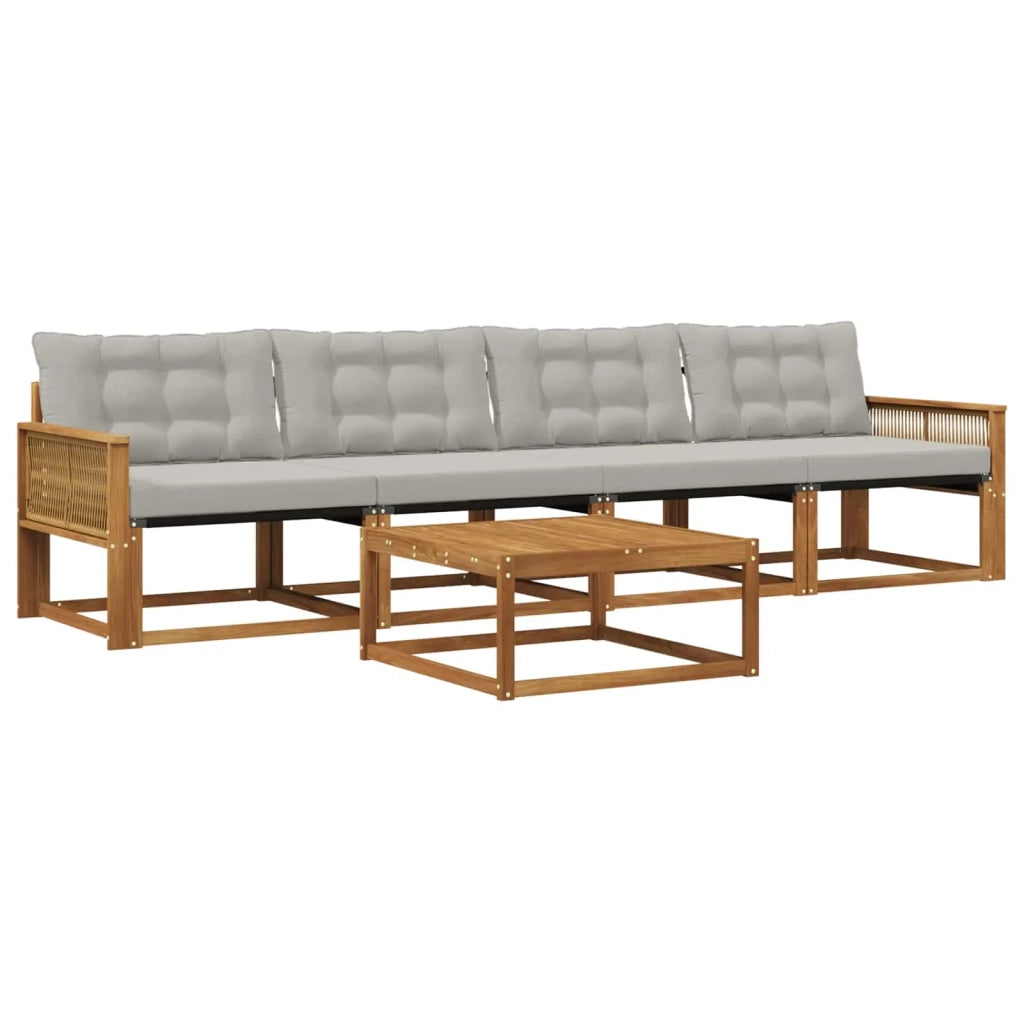 Set di divani da esterno 5 pcs Naturale e Grigio Chiaro
