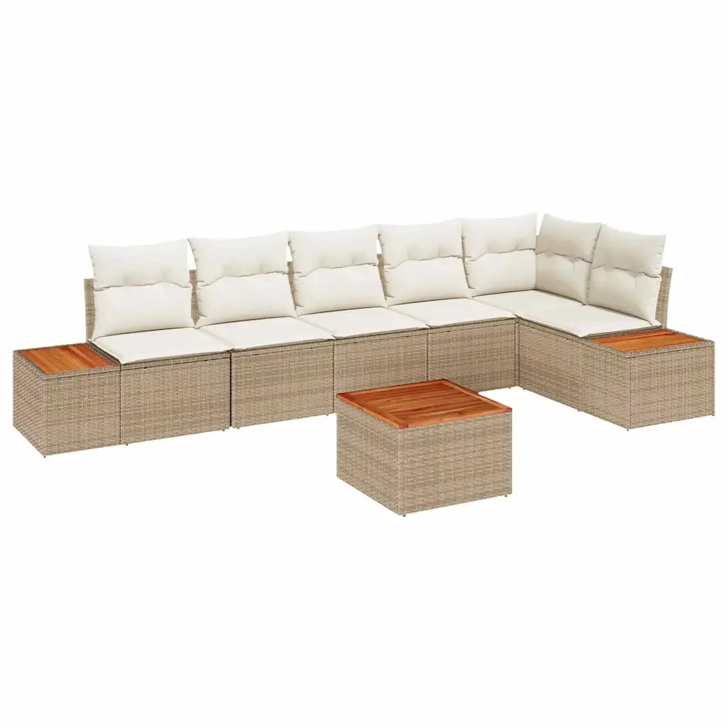 Set Divano da Giardino con cuscino 7 pcs Beige Poly Rattan
