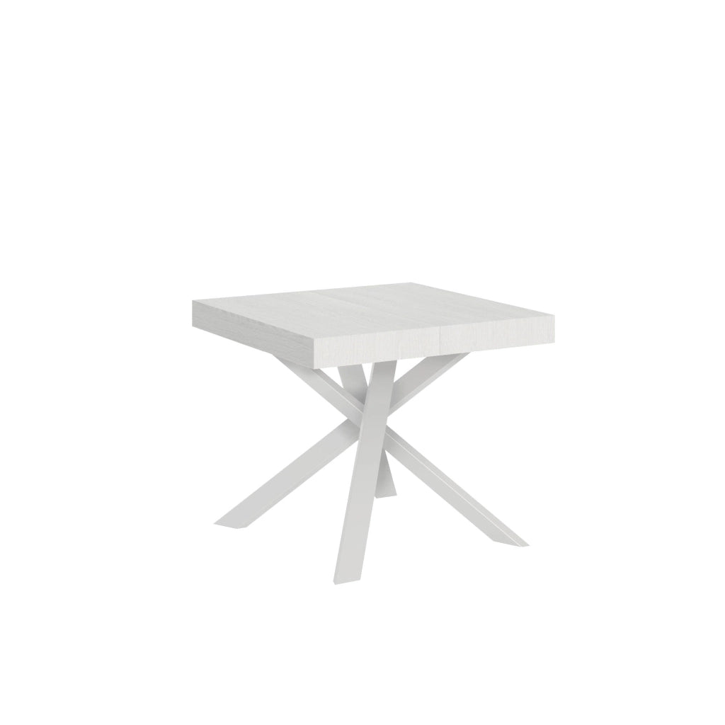 Tavolo Allungabile 90-194x90x76 cm Clerk Bianco Frassino Gambe Bianche