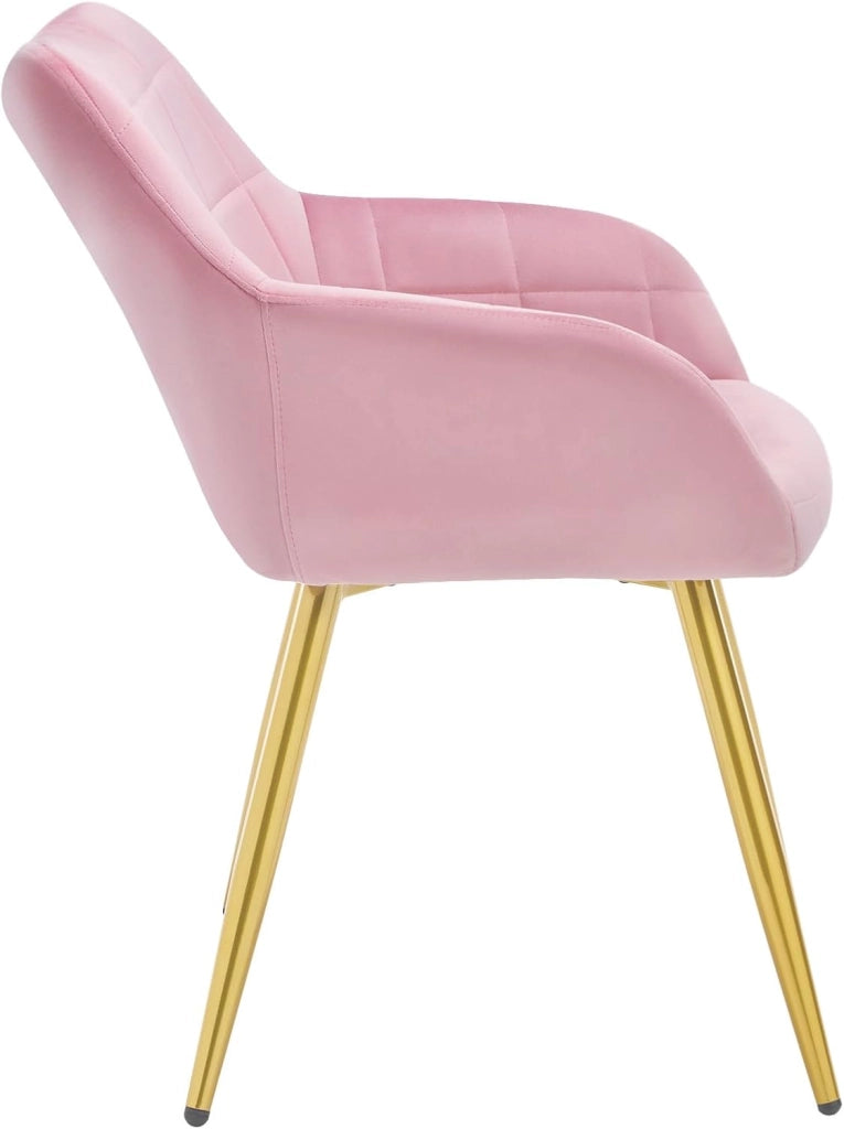 Sedia per Sala da Pranzo Imbottita, Poltroncina in Velluto,Sedia da Cucina con Braccioli e Schienale, Gambe in Metallo, moderne,Rosa, BH232rs-1