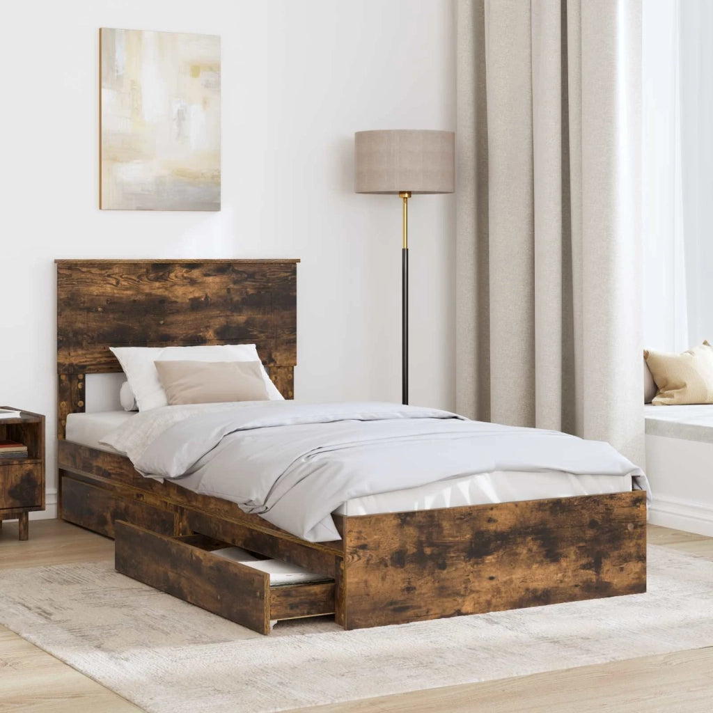 Letto con Contenitore Rovere fumé 90 x 200 cm Legno multistrato