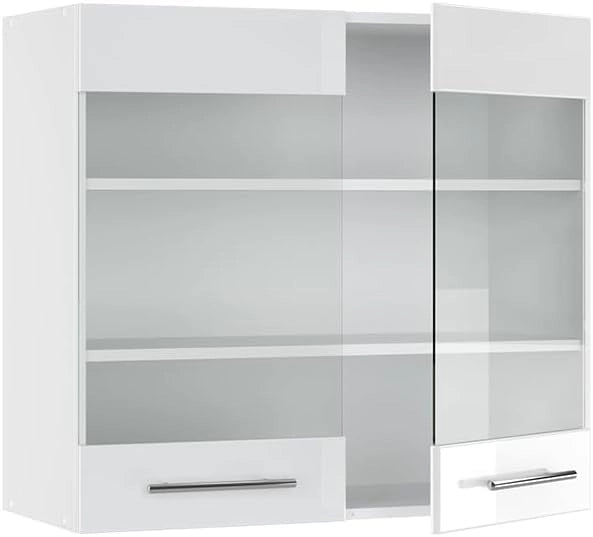 Mobile da cucina in vetro Fame-Line, Bianco lucido, 80 cm, per la combinazione con altri moduli della serie Fame-Line