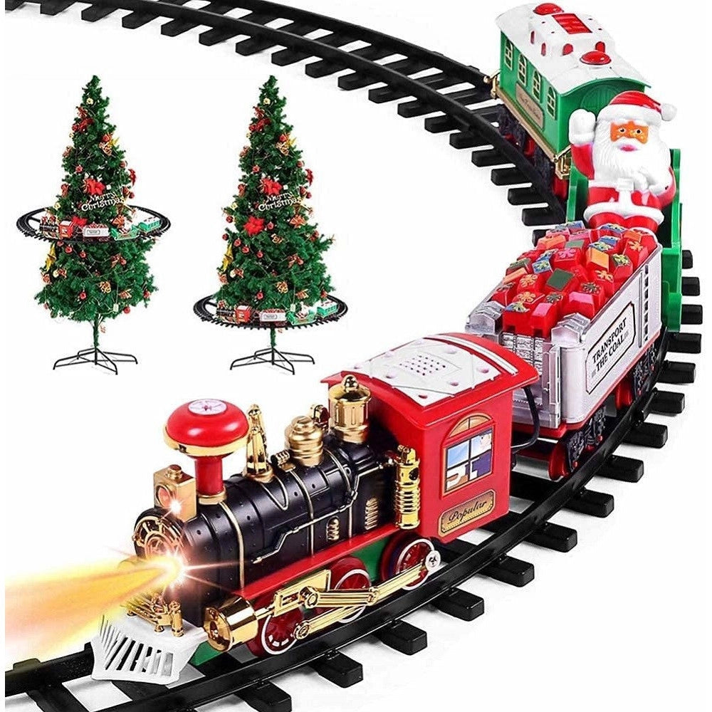 Trade Shop - Trenino Natalizio Supporto Centro Albero Natale Elettrico 2 Vagoni Slitta ø 89cm -