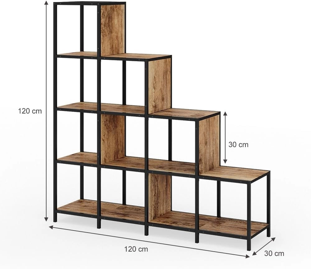 Divisorio per ambienti Fyrk, Legno antico, 120 x 120 cm, utilizzabile come divisorio o come libreria aperta