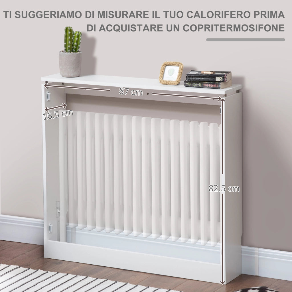 EasyComfort Copritermosifone a Doghe Moderno ed Elegante per la Casa, in MDF e Acciaio, 90x18x84cm, Bianco