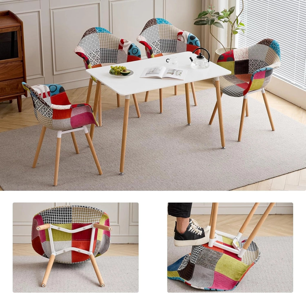 GrandCA HOME Set di 2 Sedie da Pranzo Moderne con Braccioli, Gambe in Faggio, Sedie da Cucina Patchwork Nordiche per Cucina, Soggiorno, Sala da Pranzo, Camera da Letto (Rosso)
