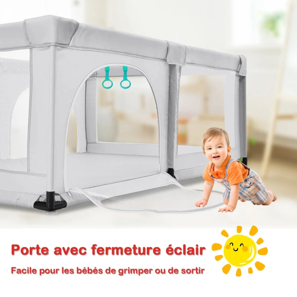 Baby Playpen Activity Centre with 50 Balls & Breathable Mesh Zipper Door-Grey