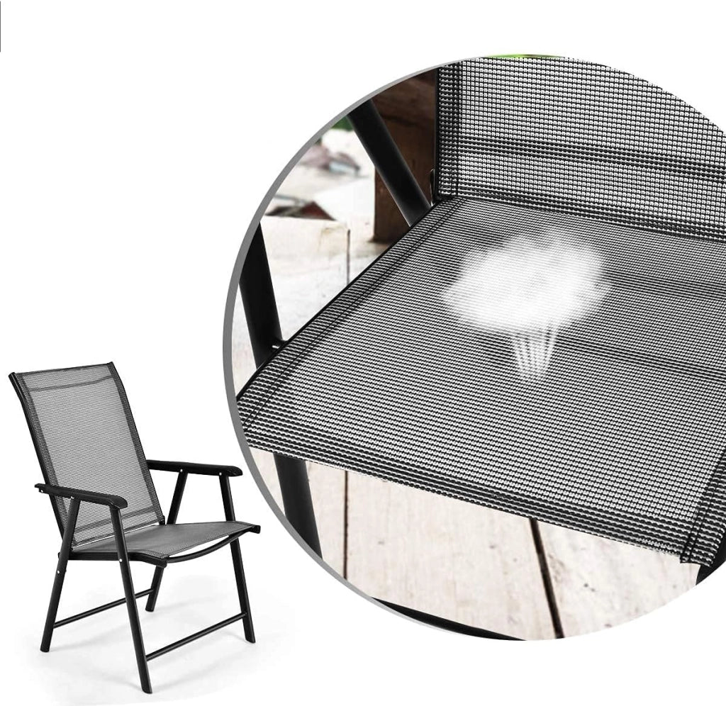 Set di 2 sedie da giardino, sedie pieghevoli con schienale alto e tessuto resistente alle intemperie, sedie da balcone con braccioli, sedie da patio, per giardino, patio, balcone, grigio