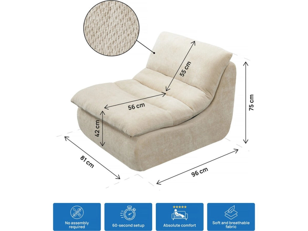 Chaise longue in tessuto testurizzato "Candela" - 81 x 96 x 75 cm - Beige