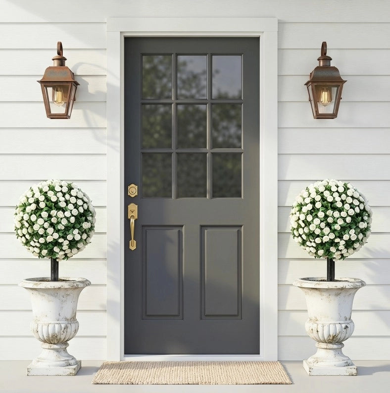 Set di 2 Sfere di Rose Artificiali da 55 cm, Resistenti ai Raggi UV per Esterni, Colore Bianco