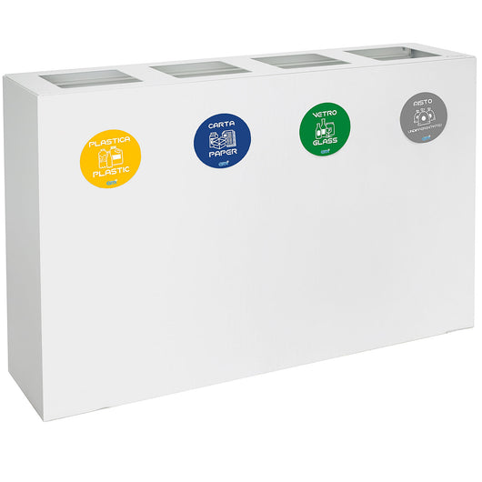 Pattumiera per Raccolta Differenziata 4 Scomparti 240 L 120x30x80 cm in Acciaio Verniciato Bianco