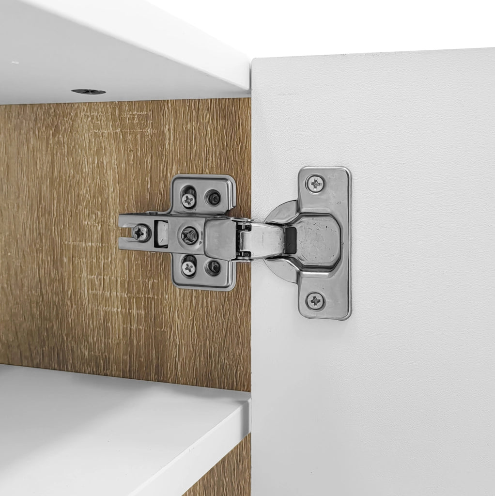 Mobile TV 190 cm con 2 cassetti e 3 ante; bianco e oro con effetto legno