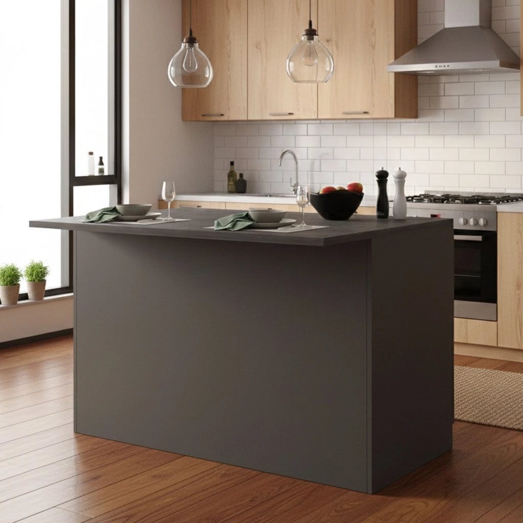 Isola da cucina Analiza, Tavolo ausiliario portaoggetti, Mobile da cucina a 2 ante, 100% Made in Italy, 125x90h90 cm, Antracite e Ardesia