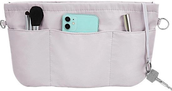 Organizzatore di borsa in nylon, organizzatore di borsa con appendi chiavi, organizzatore di borsa in velluto, borsa in borsa, organizzatore di borsa, tasche interne per borse con appendi chiavi (grigio M)
