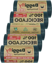 Sacchi di imballaggio 30 litri - 5 rotoli - 100% materiale riciclato - uso domestico - maniglie - chiusura ermetica