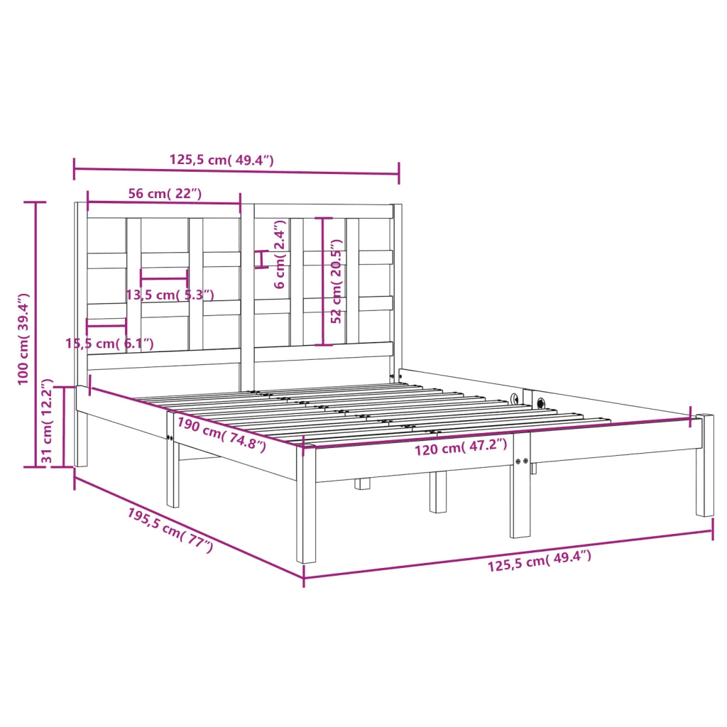 Giroletto-Struttura Letto in Legno Massello 120x190 cm Small Double 716700