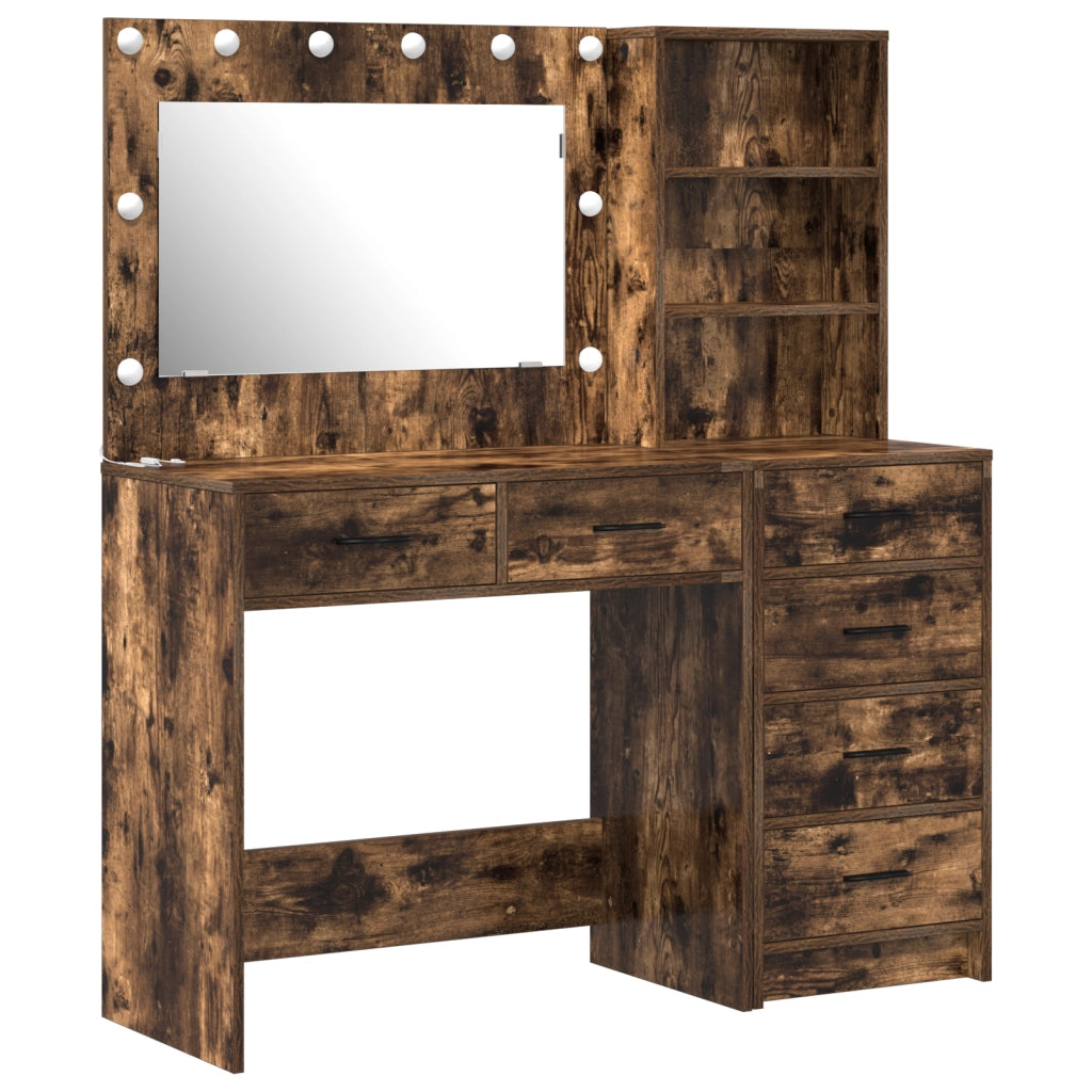 Set da toeletta 2 pezzi con LED in legno ingegnerizzato rovere affumicato