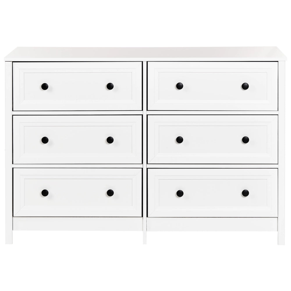 Cassettiera a 6 cassetti Bianco Nero Accenti Legno Ingegnerizzato Gambe in legno massiccio Soggiorno Elegante Retrò