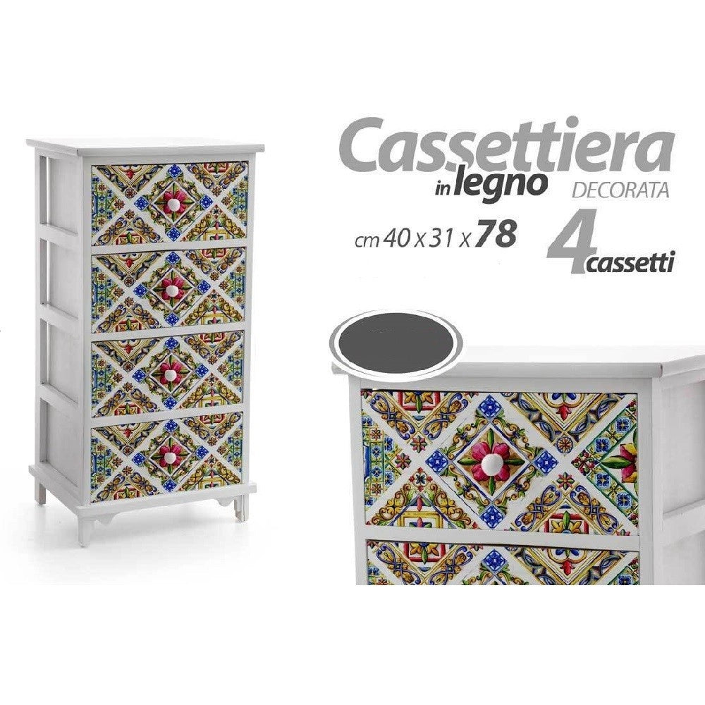 Trade Shop - Cassettiera Legno 4 Cassetti Mediterraneo Cucina Bagno Camera 78x40x31cm 829376 -