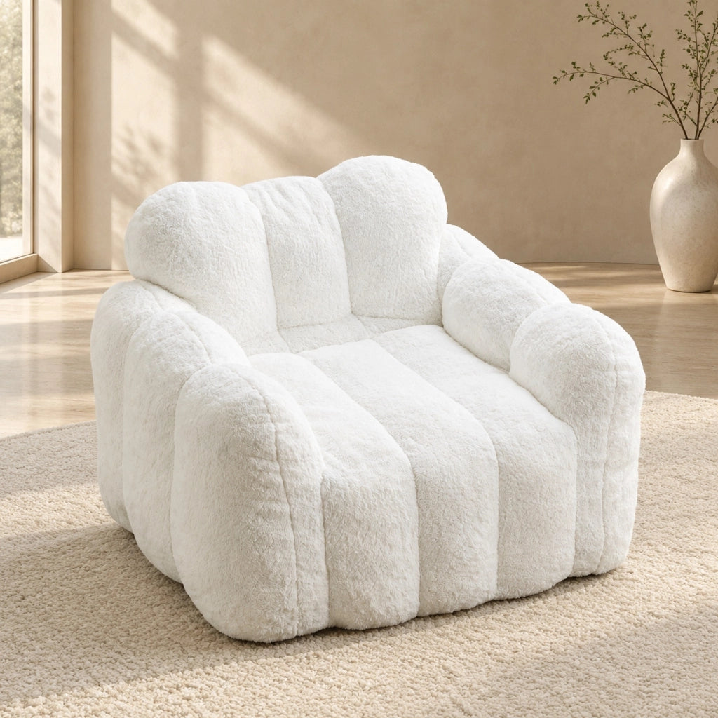 Poltrona sacco a forma di loto in peluche bianco HAVRYA