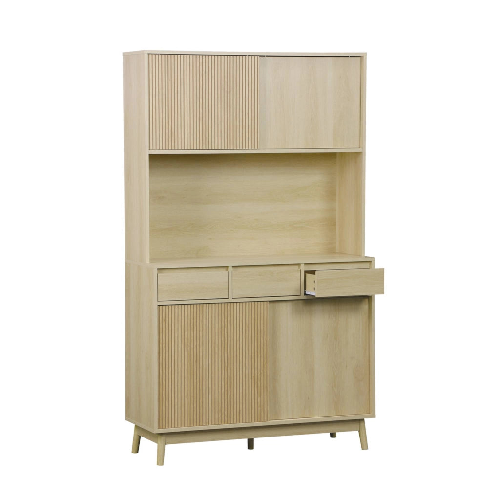 Credenza effetto legno a 4 ante e 3 cassetti, 110cm, marrone naturale