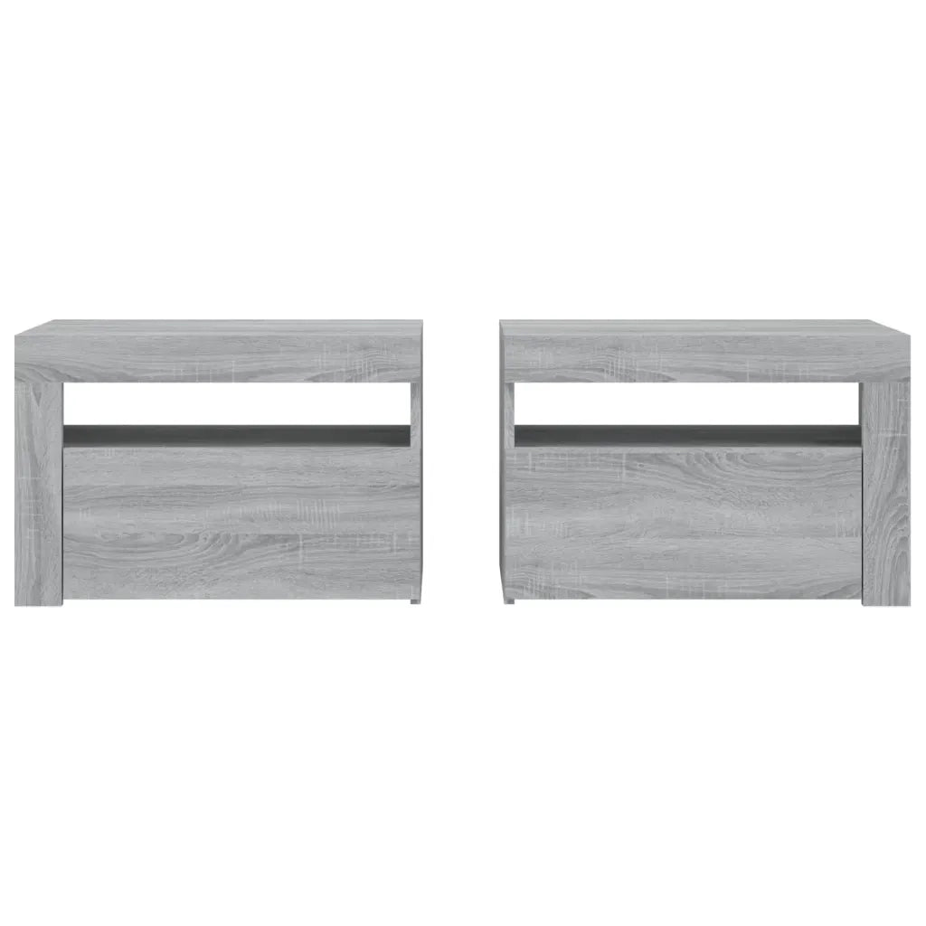 Comodini 2 pz con Luci LED Grigio Sonoma 60x35x40 cm 3144973
