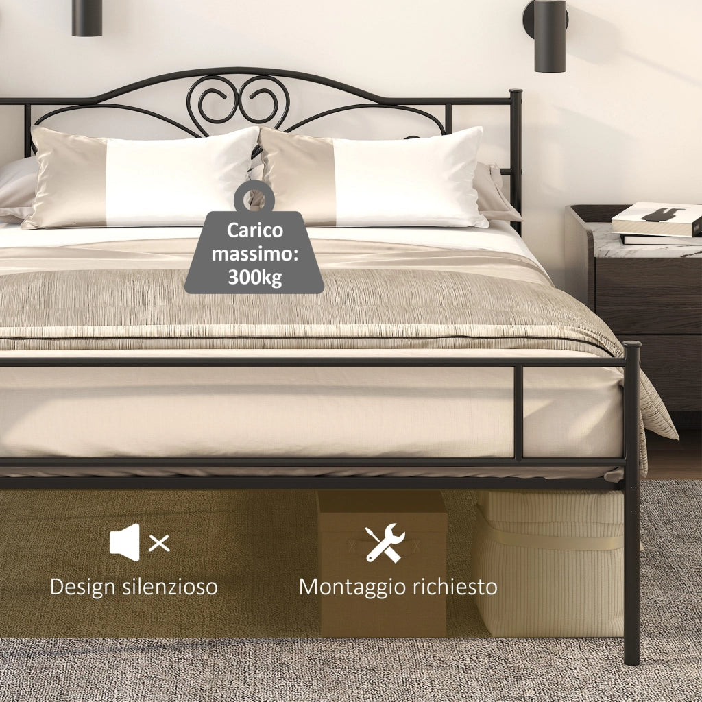 Struttura Letto Una Piazza e Mezza in Acciaio con Doghe Integrate, Testiera e Pediera, 140x200cm