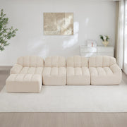 Divano componibile a 4 posti con ottomana in pile granulato beige bianco senza montaggio 79 × 366 × 165 cm