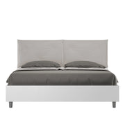 Letto Matrimoniale 160x200 cm con Rete e Contenitore Alzata Comoda Struttura Bianco Frassico con Cuscini in Similpelle
