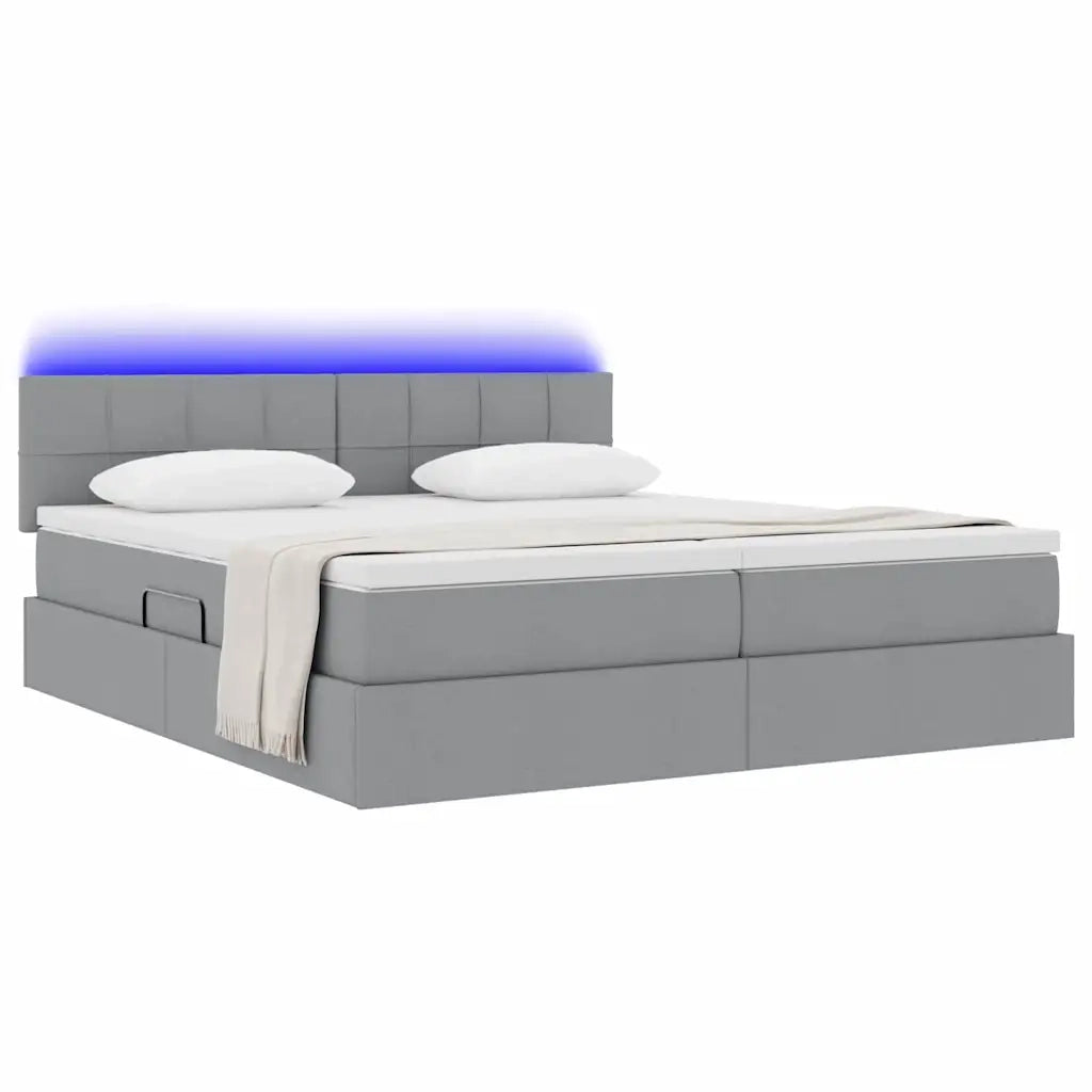 Letto con testiera Grigio chiaro 200 x 200 cm Tessuto