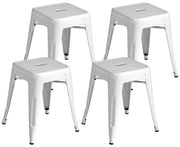 Set 4 Sgabelli Bassi Impilabili 39x39x46 cm in Lamiera Galvanizzata Avorio