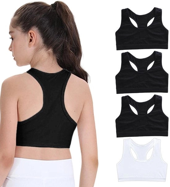 Set di 4 Crop Tops per Ragazze - Tono Katoeno - Non Pieghevole - Adatto per Ragazze di 8-14 anni - Respirante e Estensibile