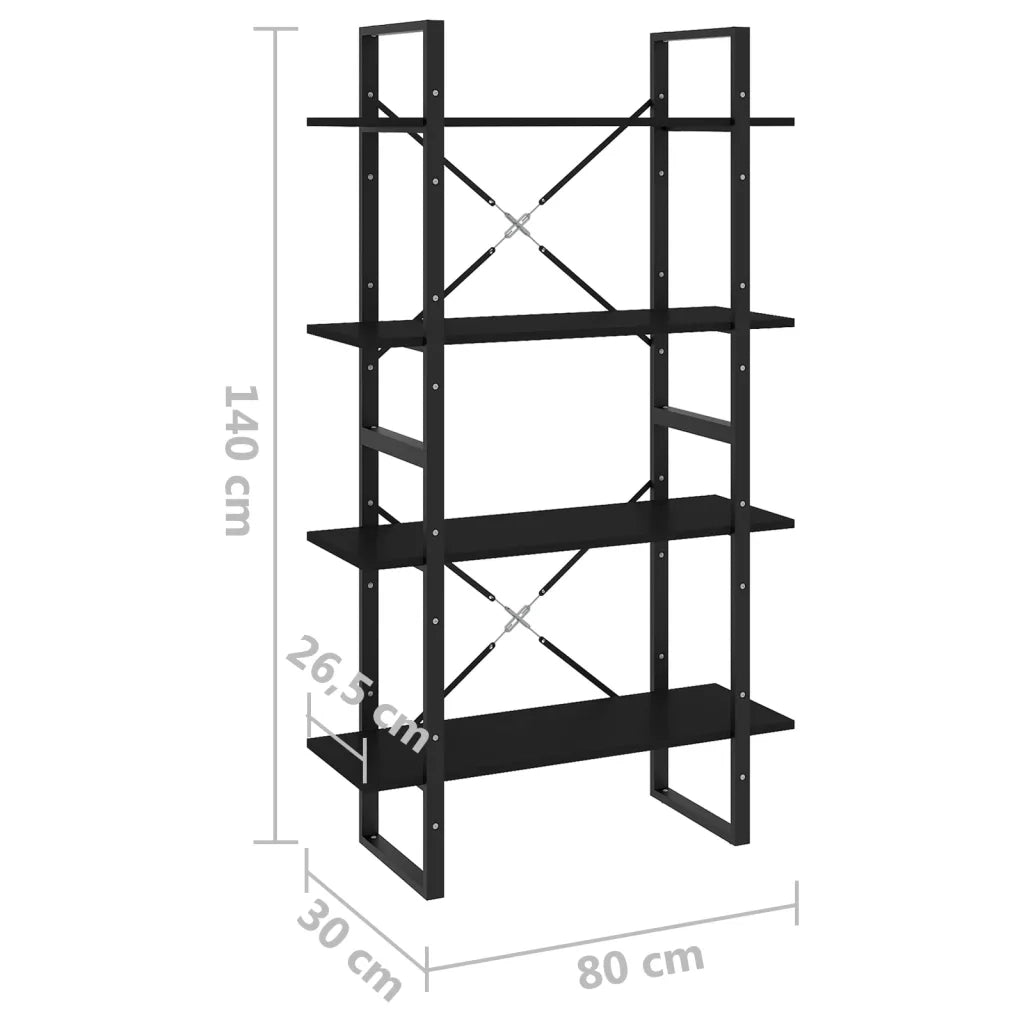 Libreria a 4 Ripiani Nera 80x30x140 cm in Legno Multistrato 806458
