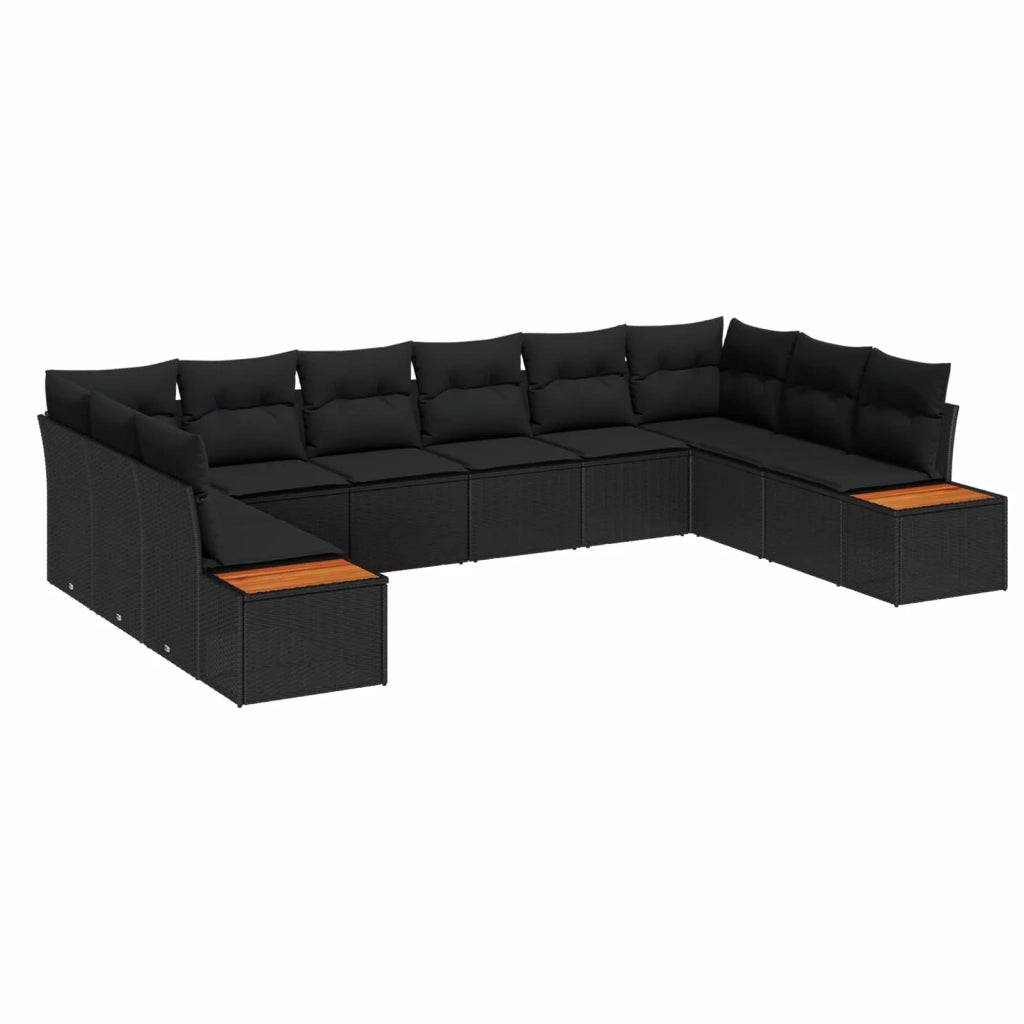 Set Divano da Giardino con cuscino 10 pcs Nero Polyrattan 3356843