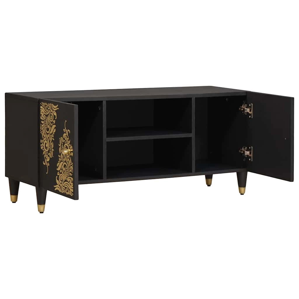 Mobile TV moderno con contenitore 105 x 33 x 46 cm design artistico interno in legno massello di mango nero 02_0057889