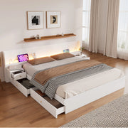 OKWISH Letto Contenitore 180×200 cm, Letto Matrimoniale con USB, Presa, LED Regolabile e 2 Comodini, senza Materasso, in MDF, Bianco