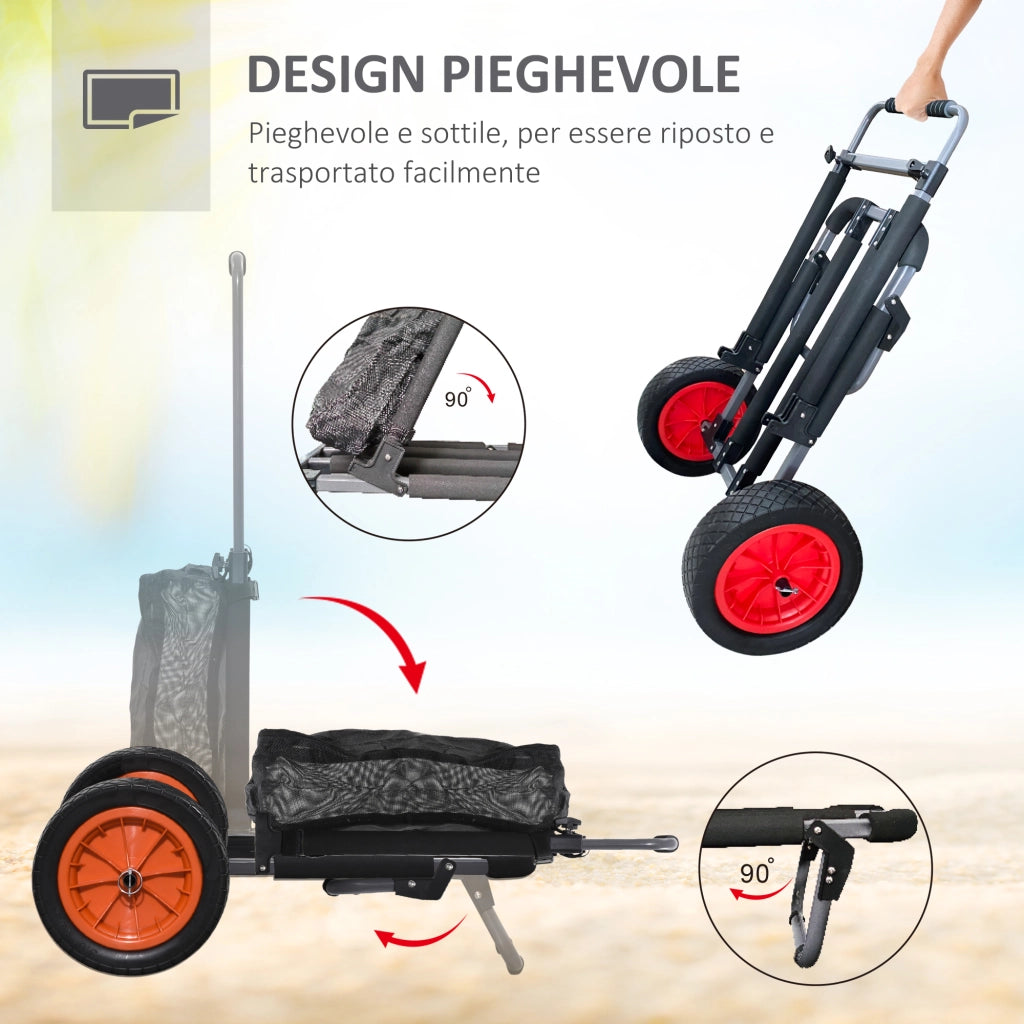 Carrello da Spiaggia Pieghevole con Tasca in Rete ¨C zephmum ¨C 82x67x81 cm