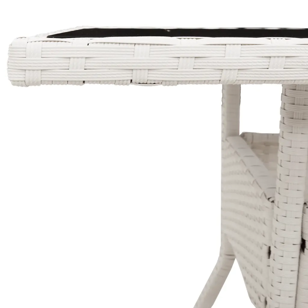 Tavolo Giardino | Tavolino da esterno con Piano Vetro Bianco 80x80x75 cm Polyrattan