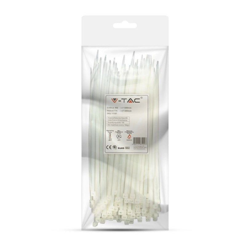 Tie per cavi - 3,5* 200 mm bianco 100pcs/pacco