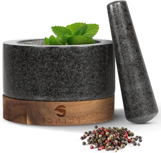Set di macinatura spezie in legno e granito - Solid Spice Set - Grande mortaio e pestello in pietra - Ø155cm
