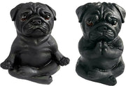 Set di 2 Sculture Yoga Pug - Statue di Pug meditanti per un giardino fantasy, decorazione Zen, accessori da tavolo raccolgibili per casa, ufficio o regalo (nero)