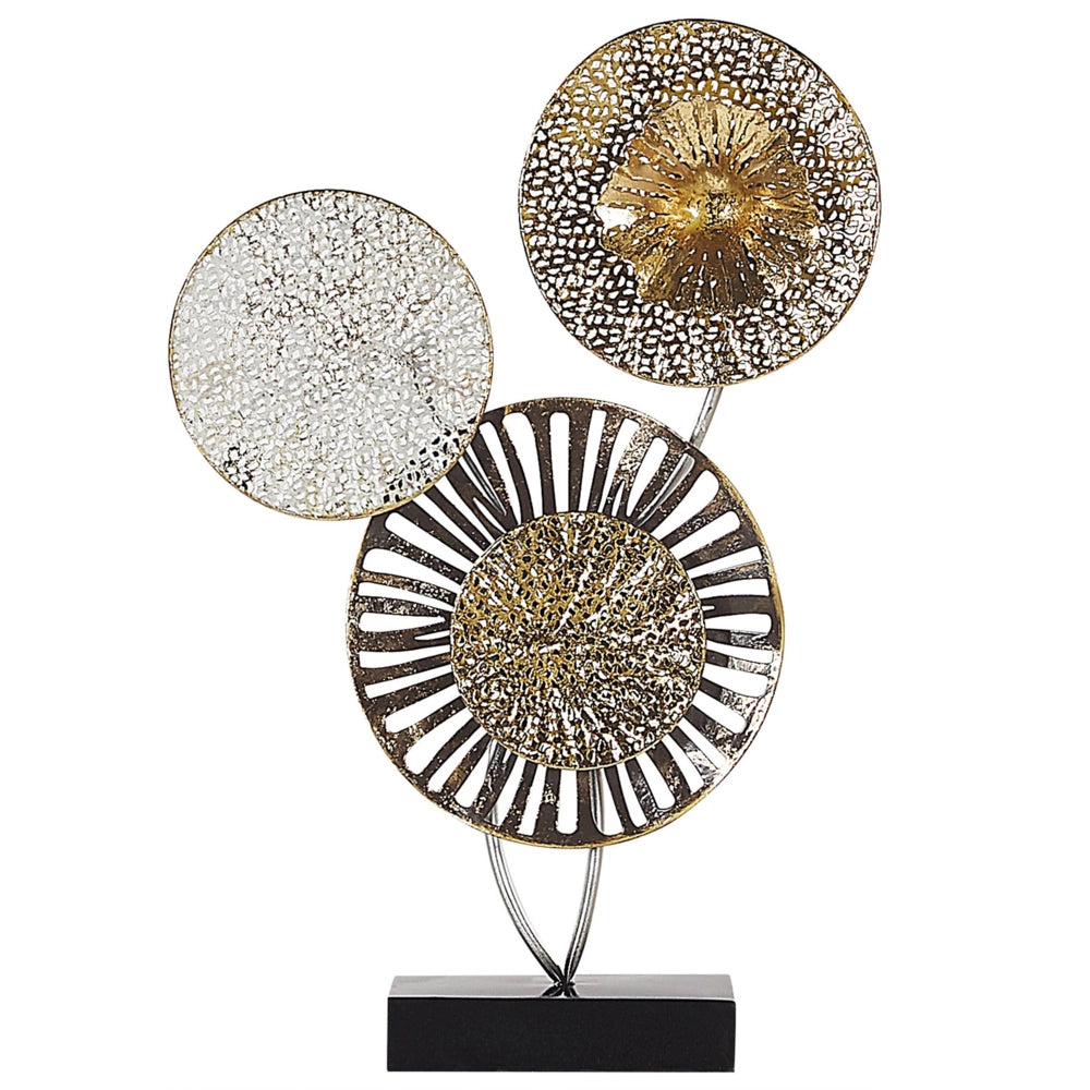 Pezzo decorativo metallo dorato e argento 44 cm cerchi rustico moderno industriale